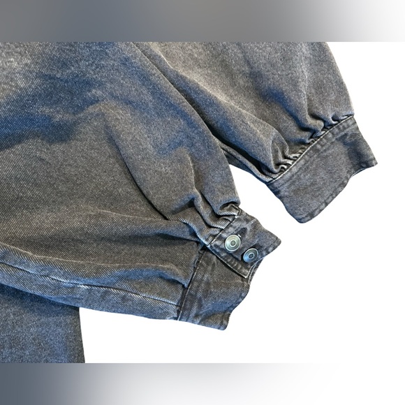 Future Collective Black Denim ZipFront Midi Dress 16W18W Puff Sleeve Square Neck - Picture 8 of 11